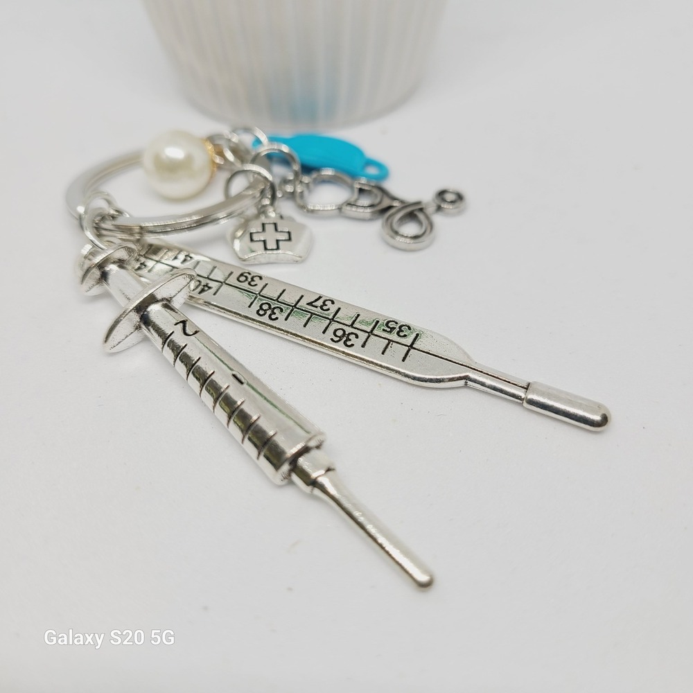 Nurse Keychain Syringe Thermometer Stethoscope Medical Charm‎ Gift for Doctor